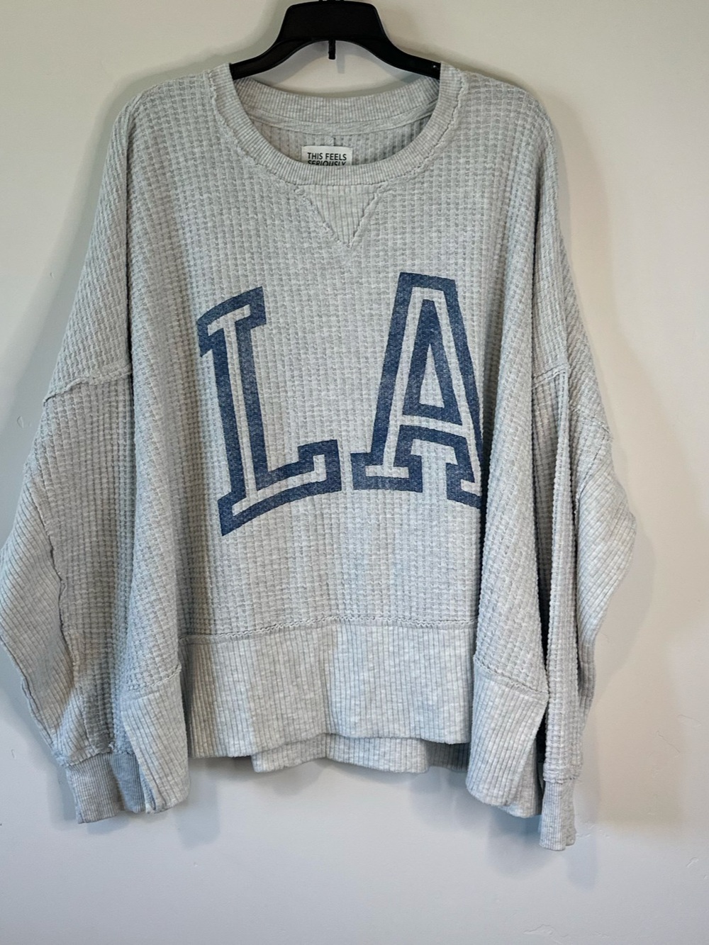 American Eagle Grey Womens Waffle Knit Oversized Pullover LA Sweatshirt M
